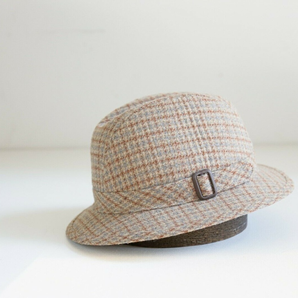 Wool-Blend Checked Bucket Hat in Beige Multi